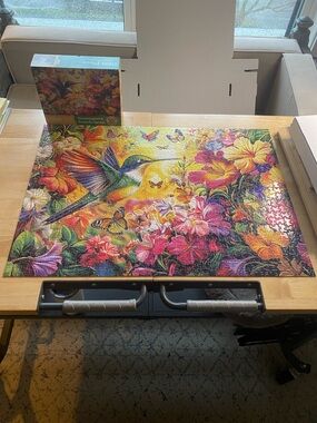 Vibrant Hummingbird & Butterfly Floral Puzzle - Multicolor